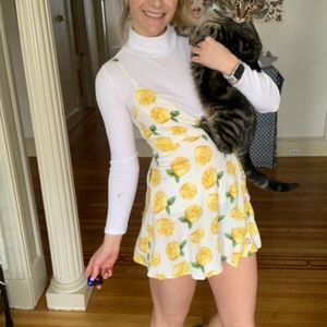 White Lemon Print Button Detail Dress